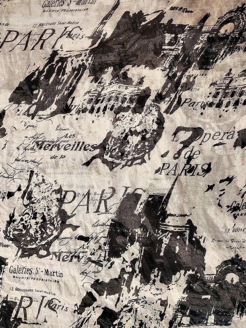 Black and Cream Paris Print Scarf